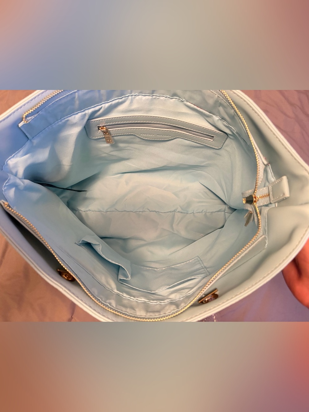Badgley Mischka Light Blue Quilted Vegan Leather Gold Chain Tote NWT - Picture 12 of 12